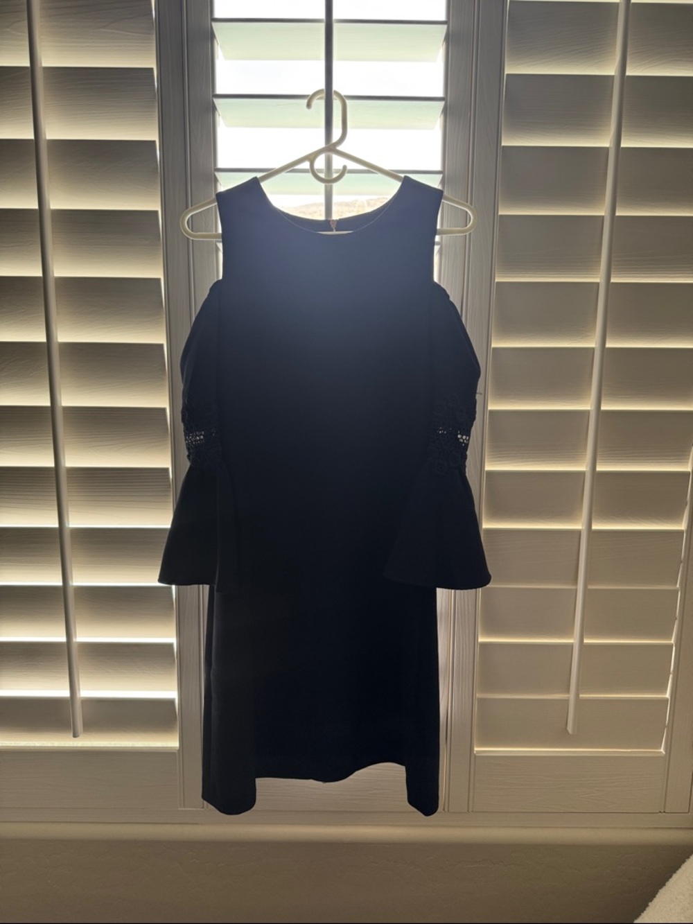 Eliza J Navy Cold-Shoulder Dress with Lace Trim
